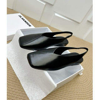 JIL SANDER 全真皮休閒舒適女士低跟涼鞋復古方頭女鞋子 黑色