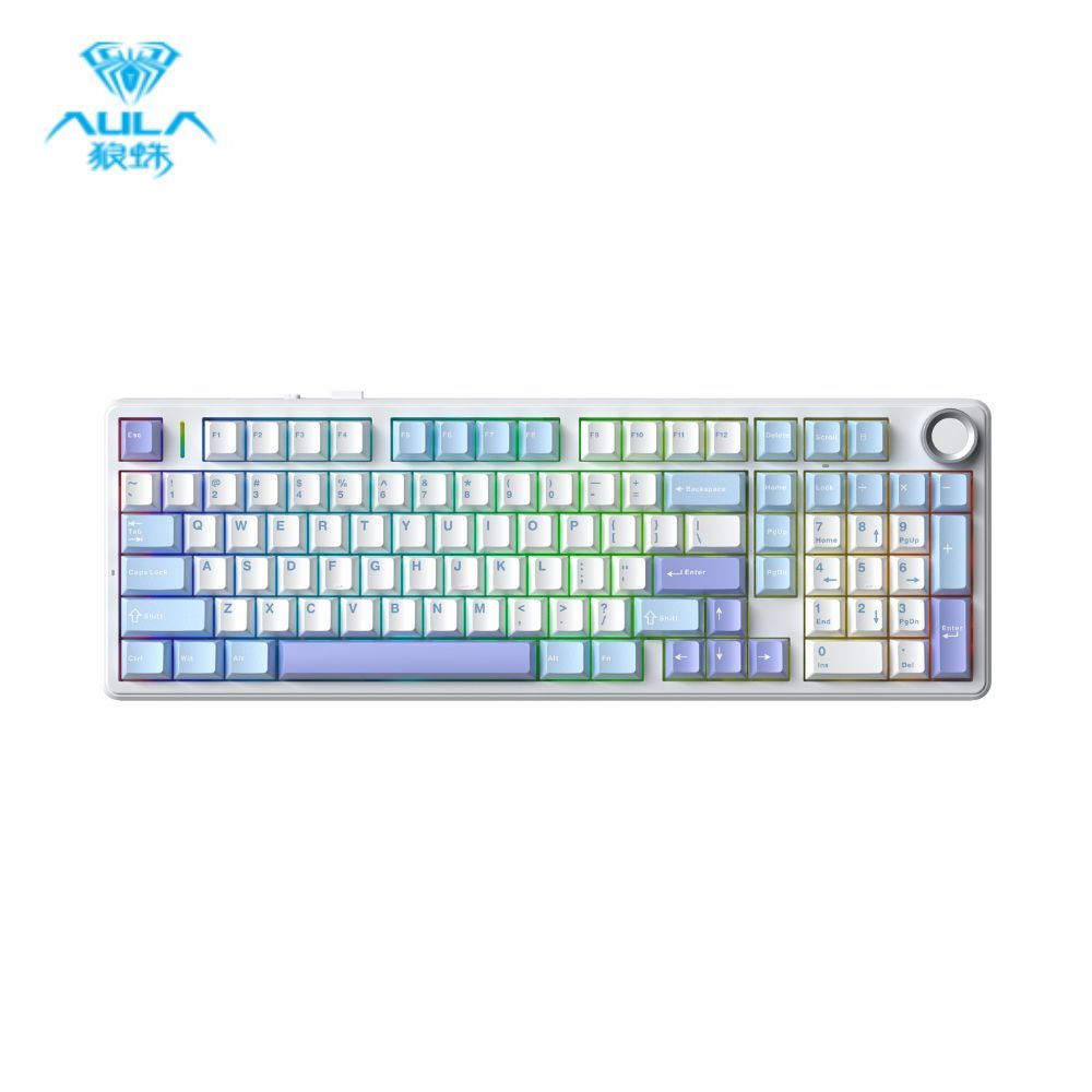 【狼蛛 AULA】F99pro 星落凝雲 （淺藍+白+深紫）灰木軸V3-繁中 ❰三模❱ 機械鍵盤/機械式鍵盤
