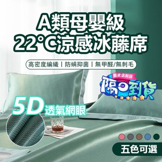 【臺灣隔日達 8H出貨 5D透氣】夏季冰藤涼席 涼感空調涼席 單人/雙人涼席 家用涼席三件組 可折疊式 可機洗 冰感涼席