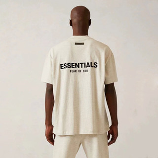 經典款✨ Fear of god essentials 22ss 黑植絨印花T恤 fog短袖 男女同款