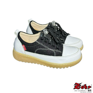 【ZOBR 路豹】黑白丹寧牛皮氣墊鞋 女款 專利雙彈力氣墊鞋 官方授權 路豹氣墊鞋 RA1d