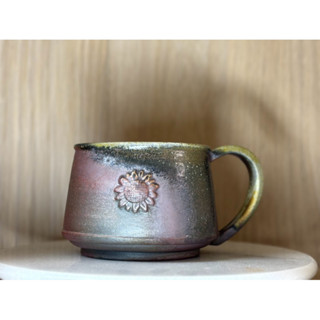柴燒手拉太陽花馬克杯 咖啡杯 茶杯 有落款 現貨