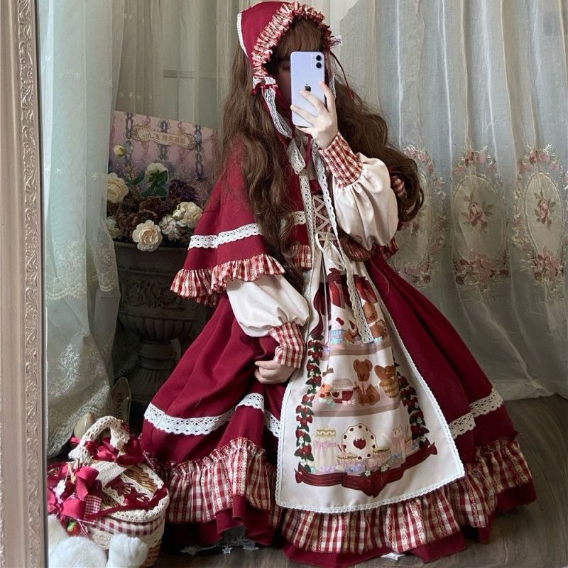 預購*lolita 蘿莉塔田園風小紅帽草莓漿果少女連身裙 可愛 森林系 森女 氣質 茶會 婚紗 攝影 裙子 洋裝 OP