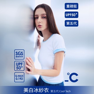 SO NICE【美白冰紗系列】涼感上衣 短袖 防曬 白色｜圓領重磅修身防曬涼感上衣【68531004】