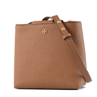 TORY BURCH EMERSON 防刮十字紋肩背/斜背二用水桶包-焦糖色/小 【美國正品現貨】