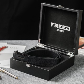 【FREED】方形銀色扣商務休閒頭層牛皮自動皮帶 - 黑色 生日禮物 男友禮物 客製化刻字