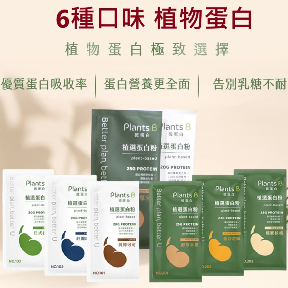 彼蛋白 PlantsB 植選蛋白粉 8種口味 隨身包｜植物蛋白 高蛋白 素食蛋白 優纖鈣 果果能量 乳清蛋白