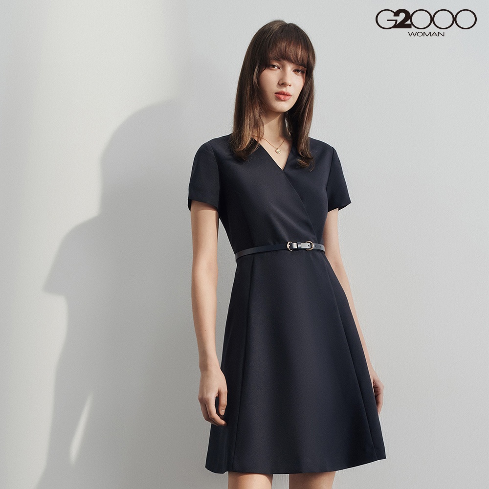 【G2000】V領短袖洋裝-深藍色 | 4123101679 品牌旗艦店 合身剪裁
