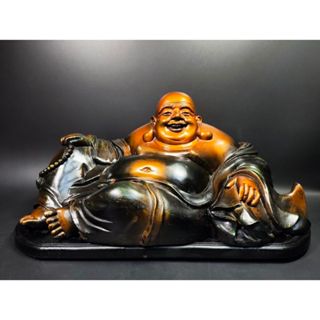 早期樹酯彩釉老件 - 大型笑臥彌勒佛#85（木雕/藝術/古董/擺件/收藏/展示/佛像/神像/元寶/布袋)