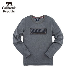 CALIFORNIA｜方塊LOGO圓領灰長TEE(男)