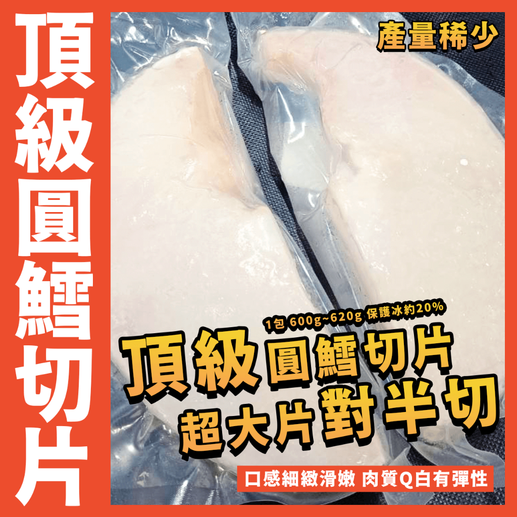 【鮮煮義美食街】頂級圓鱈切片／1包 600g~620g 保護冰約20%／對半切／圓鱈魚排／圓鱈片／魚排／圓鱈