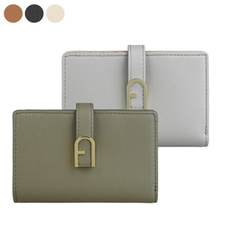 FURLA FLOW拱門金屬LOGO扣帶設計小牛皮6卡壓釦對折中夾(小/多色)