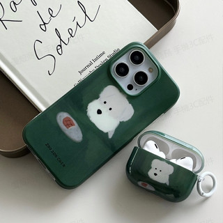 新AirPods4代復古治癒ins墨綠油畫小狗AirPods Pro 2耳機殼可愛 蘋果耳機保護套2/3代藍牙耳機保護殼