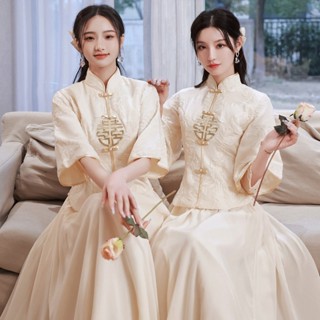 💕囍結連理💕伴娘禮服 伴娘服 百褶裙 婚禮服裝 秀禾服 中式禮服 古裝 女裝 裙子 大碼 裙裝 姐妹團 套裝禮服 姐妹裝