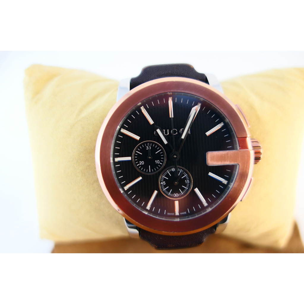 [吉宏精品交流中心]GUCCI YA101202 G-CHRONO 44mm 皮帶 計時碼錶