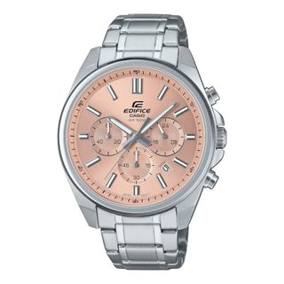 【CASIO 卡西歐】EDIFICE 三針三眼 標準計時鐘錶 粉粽 日期顯示窗 EFV-650D-4A 43.5mm