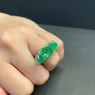 瀚玉珠寶 天然A貨翡翠 老坑辣綠翡翠戒指 緬甸玉戒指 玉戒 白底青戒指 雕刻玉戒 戒指