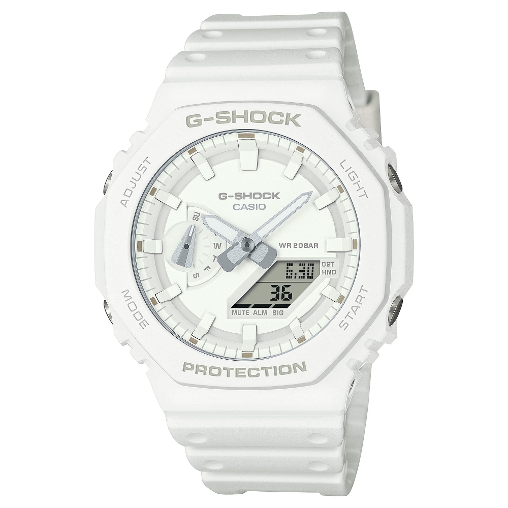 CASIO卡西歐 G-SHOCK簡約八角單色雙顯錶/GA-2100-7A7
