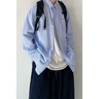 【ABFR】 襯衫 日系穿搭 條紋襯衫 男生穿搭 長版襯衫 藍色襯衫 日系襯衫 顯瘦上衣 防曬襯衫 日單疊穿 夏日穿搭