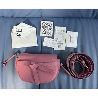 ［二手］ Loewe Mini gate 乾燥玫瑰粉色 小牛皮 提花布寬背帶