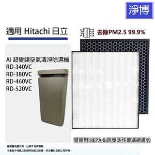 適用Hitachi日立RD-340VC 380VC 460VC 520VC超變頻空氣清淨除濕機HEPA+除臭活性碳濾網芯