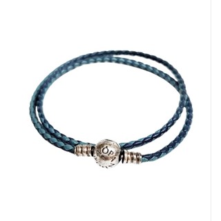PANDORA 潘朵拉 藍色 皮繩 編織 項鍊 手環 真皮 保證正品