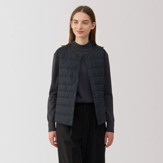 MUJI 無印良品【全新、黑L】女👩輕量羽絨抗靜電內裡無領背心