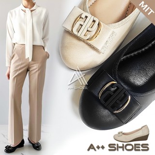 A++👞皮鞋 MIT圓釦坡跟小皮鞋 淺口百搭圓頭軟皮坡跟鞋 蝴蝶結造型釦小包鞋 ~ 正常