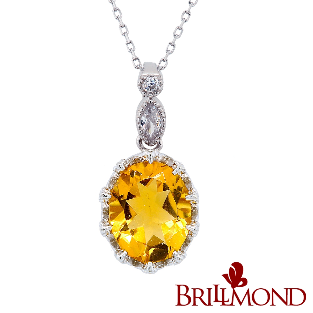 【BRILLMOND】天然水晶 2克拉 925銀 皇冠墜(2克拉天然黃水晶)