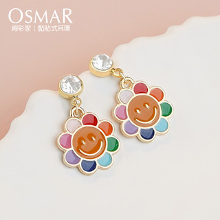 絢彩家【OSMAR】彩虹微笑小花 無耳洞黏貼式兒童耳環 附10對貼紙補充包 垂墜式