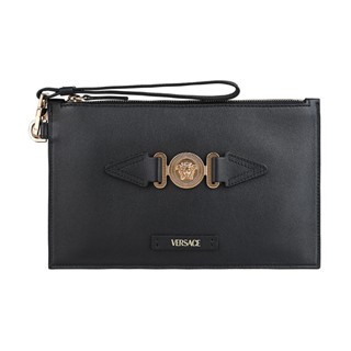 VERSACE BIGGIE皮標壓印LOGO立體美杜紗設計小牛皮拉鍊手拿包(小/黑)