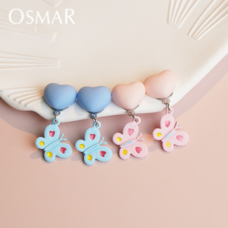 絢彩家【OSMAR】俏皮愛心胡蝶 無耳洞黏貼式耳環 附10對貼紙補充包 垂墜式
