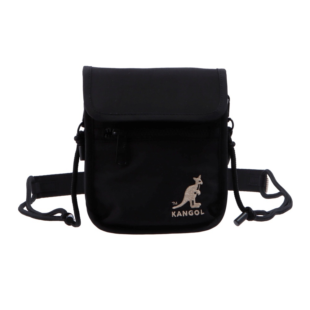 KANGOL 黑 水洗 尼龍 翻蓋 側背包6525170420