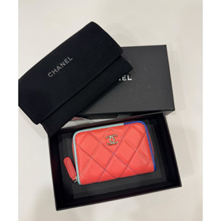 chanel 香奈兒 橘 彩菱格卡夾 卡包 錢包 零錢包 信用卡卡夾 短夾 皮夾
