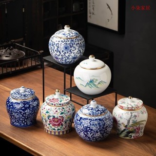 陶瓷 茶葉 罐 密封 罐 儲存 罐 青花瓷 家用 綠紅茶 普洱 龍井 茶罐 金屬 螺旋蓋 中式茶具 陶瓷茶罐 密封茶葉罐