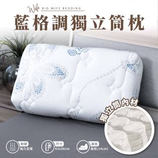 大老婆寢具【藍格調獨立筒枕】枕 枕芯 獨立筒枕頭 護頸枕 高枕頭 午睡枕 透氣枕頭 低枕 天絲枕頭 飯店枕頭 枕頭