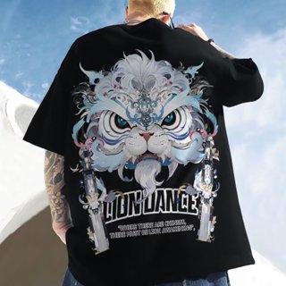 「玖號店」M-8XL 男士純棉短袖T恤 醒獅印花ins國潮休閒運動半袖五分袖 大尺碼上衣 夏季新款體恤衫