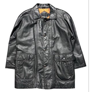 Real Leather 小牛皮排扣翻領夾克 皮衣外套