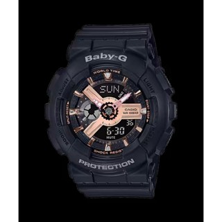 CASIO 卡西歐 Baby-G 休閒風格 雙顯示 運動 女錶 - 黑x粉紅金 (BA-110RG-1A) [秀時堂]