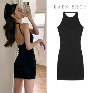 6981#實拍#歐美風掛脖露背洋裝 辣妹性感包臀裙 黑色短版包臀裙 辣妹貼身洋裝 黑色露背洋裝