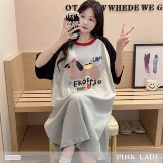 Pink Lady 臘腸小狗 棉柔舒適 連身睡裙 春夏 圓領 印花 柔感 短袖睡裙 女睡衣 居家服 91672