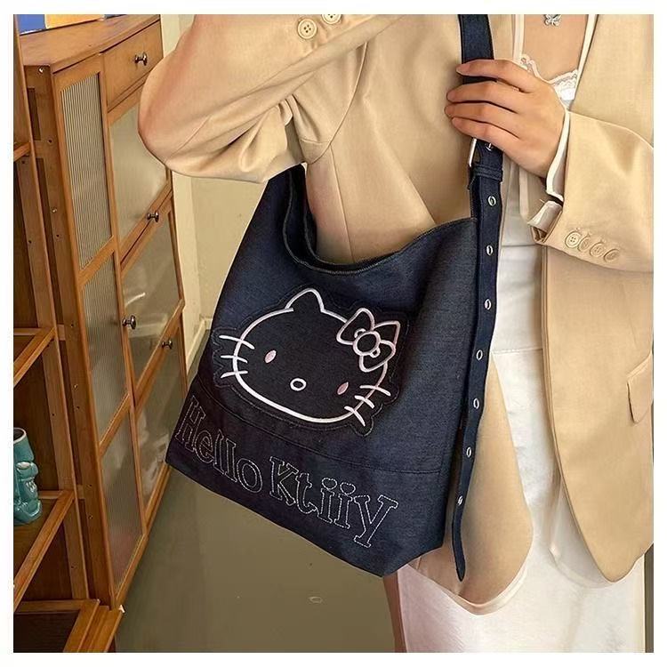 Kitty托特包🎀 休閑大容量牛仔布包包  Kitty單肩包  Kitty側背包  Kitty斜挎包  Kitty水桶包