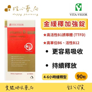 【楷心藥局】下單3出貨4！維格 金緩䆁加強錠 90錠/瓶 B1 B6 活性B12 緩釋型 活性維生素B1 鈣 PS