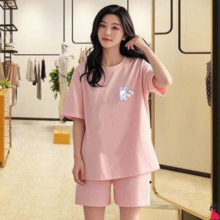優貨 韓版休閒服套裝 睡衣 褲子套裝 家居服套裝 寬鬆大碼睡衣 短袖短褲 兩件套 大尺碼女裝 韓係女裝 夏日印花套裝