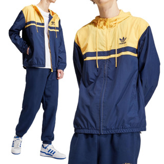 ADIDAS 外套 WINDBREAKER 藍黃 連帽 風衣外套 男 IU0202