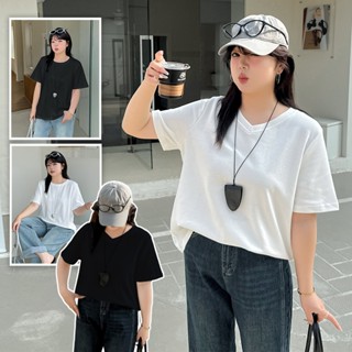 CCGIRL中大尺碼 純色寬鬆舒服圓領/V領短袖上衣-2款2色-適XL～4L《20797圓+20798V》大尺碼女裝上衣