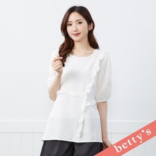 betty’s貝蒂思(41)荷葉邊交叉拼接五分袖上衣(白色)