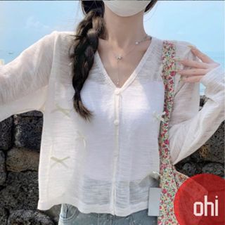 【ohi】蝴蝶結防曬針織衫 外搭罩衫 夏季薄款 防曬衫 外套 小外套 開衫外套 女上衣 女裝 GCD6663
