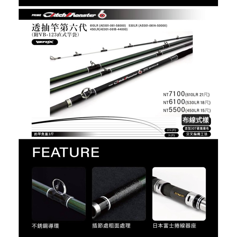 龍興釣具行🐲船釣透抽竿 WEFOX PRO C/M 第六代透抽竿，300-610LR 21尺（附VB-123直式竿袋）
