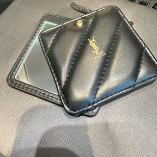 YSL 皮革掀蓋鏡 隨身鏡 補妝鏡 折疊鏡 台灣專櫃